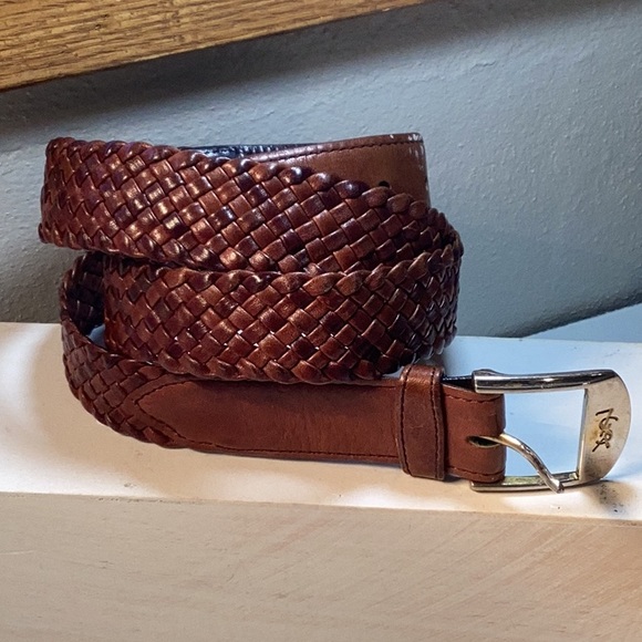 Yves Saint Laurent Leather Woven Belt Brass Buckle Some White Marks See Photo - Picture 1 of 16